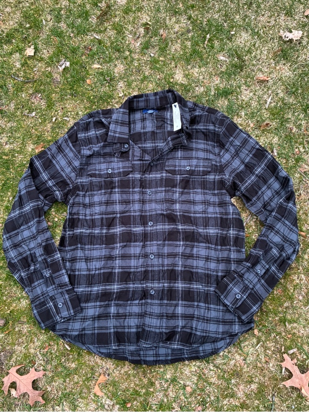 George | Mens Medium Black & Gray Plaid Flannel Shirt
